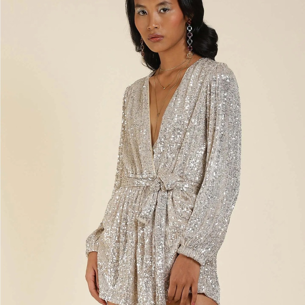 Glamorous Sequin Wrap Romper in Gold